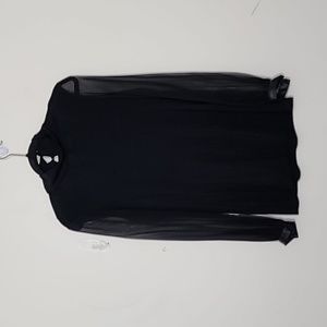 SW3 Bespoke Silk Blend Sheer Long Sleeves Turtle  Neck Black Blouse Size S